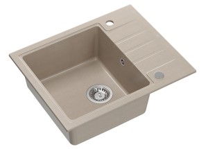 Quadron POP Zlewozmywak granitowy jednokomorowy 62*50*20 cm z ociekaczem PETER 116 GRANITEQ pearl beige/ perłowy beż ze stalowym odpływem 