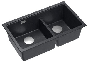 Quadron Unique Zlewozmywak granitowy dwukomorowy wpuszczany 76*45*23,5 cm LOGAN 120 BLACK DIAMOND z syfonem save space w kolorze stalowym-DARMOWA DOSTAWA 