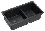 Quadron Unique Zlewozmywak granitowy dwukomorowy podwieszany 76*45*23,5 cm LOGAN 120 PURE CARBON z syfonem save space w kolorze czarnym