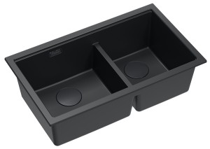 Quadron Unique Zlewozmywak granitowy dwukomorowy podwieszany 76*45*23,5 cm LOGAN 120 PURE CARBON z syfonem save space w kolorze czarnym-DARMOWA DOSTAWA 