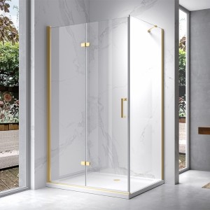 HYDROSAN Kabina prysznicowa prostokątna narożna 110x80x195/193,2 drzwi pojedyncze składane złota szkło transparentne uniwersalna z powłoką Nano Glass ZES-KZ20E-GL-110X80