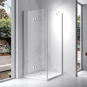 HYDROSAN Kabina prysznicowa kwadratowa narożna 90x90x195/193,2 drzwi pojedyncze składane chrom szkło transparentne uniwersalna z powłoką Nano Glass ZES-KZ20C-90