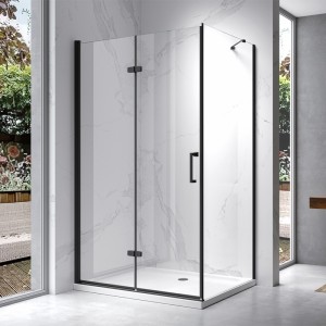 HYDROSAN Kabina prysznicowa prostokątna narożna 120x90x195/193,2 drzwi pojedyncze składane czarna szkło transparentne uniwersalna z powłoką Nano Glass ZES-KZ20F-BL-120X90