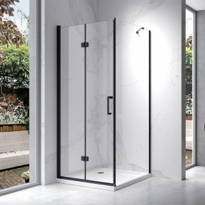 HYDROSAN Kabina prysznicowa kwadratowa narożna 90x90x195/193,2 drzwi pojedyncze składane czarna szkło transparentne uniwersalna z powłoką Nano Glass ZES-KZ20C-BL-90