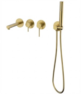 CORSAN - Bateria  LUGO wannowa ścienna podtynkowa z punktowym zestawem prysznicowym ZŁOTA SZCZOTKOWANA CMB7554BGL - DARMOWA DOSTAWA