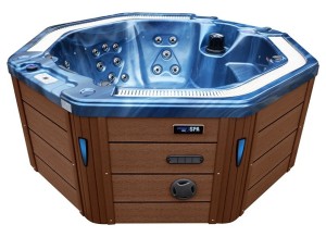 HYDROSAN - Wanna SPA Jacuzzi ogrodowe z hydromasażem 7-osobowa 220x220 cm NIEBIESKA FALA OCEANU OBUDOWA KAWA SPA107