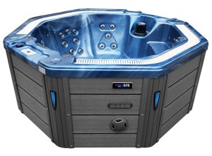 HYDROSAN - Wanna SPA Jacuzzi ogrodowe z hydromasażem 7-osobowa 220x220 cm NIEBIESKA FALA OCEANU OBUDOWA SZARA SPA107