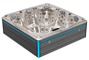 HYDROSAN - Wanna SPA Jacuzzi ogrodowe z hydromasażem 5-osobowa 230x230 cm CAPPUCCINO OBUDOWA SZARA DESKA F24 SPA748