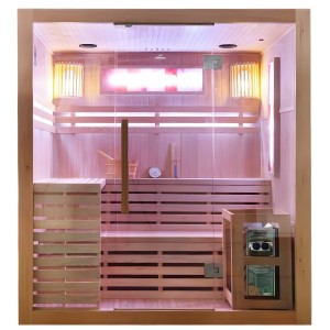 HYDROSAN SAUNA FIŃSKA SUCHA KEMI5 PROSTOKĄTNA WYSOKOTEMPERATUROWA 4-5 OSOBOWA 180x160x200 cm  Z PIECEM HARVIA 6KW  I PANELAMI SOLNYMI