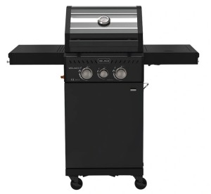 VELACO Grill gazowy ogrodowy ZEUS-A 111x48x112 cm z rusztem żeliwnym pokrywą i półkami o mocy 8,5 KW kolor CZARNY
