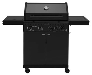 VELACO Grill gazowy ogrodowy ZEUS-C 135x48x112 cm z rusztem żeliwnym pokrywą i półkami o mocy 14,5 KW kolor CZARNY