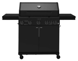 VELACO Grill gazowy ogrodowy ZEUS-D 146x48x112 cm z rusztem żeliwnym pokrywą i półkami o mocy 17,5 KW kolor CZARNY
