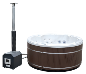 HYDROSAN - Wanna SPA Jacuzzi ogrodowe HYBRYDOWE z hydromasażem 7-osobowa Balia 200x200 cm 230V/400V BIAŁA PERŁA OBUDOWA KAWA SPA580W