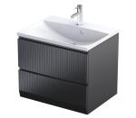 Oristo Szafka wisząca podumywalkowa BRYLANT UNI 60 cm, dwie szuflady, front ryflowany CZARNY MAT OR36-SD2S-60-8R-DARMOWA DOSTAWA 