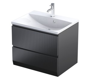 Oristo Szafka wisząca podumywalkowa BRYLANT UNI 60 cm, dwie szuflady, front ryflowany CZARNY MAT OR36-SD2S-60-8R-DARMOWA DOSTAWA 