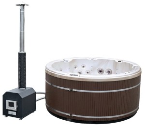 HYDROSAN - Wanna SPA Jacuzzi ogrodowe HYBRYDOWE z hydromasażem 7-osobowa Balia 200x200 cm 230V/400V CAPPUCCINO OBUDOWA KAWA SPA580W