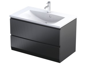 Oristo Szafka wisząca podumywalkowa BRYLANT UNI 80 cm, dwie szuflady, front ryflowany CZARNY MAT OR36-SD2S-80-8R-DARMOWA DOSTAWA