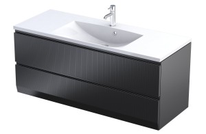 Oristo Szafka wisząca podumywalkowa BRYLANT UNI 120 cm, dwie szuflady, front ryflowany CZARNY MAT OR36-SD2S-120-8R-DARMOWA DOSTAWA 