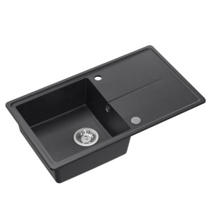 Zlewozmywak granitowy TONY 111 – jednokomorowy, wpuszczany, black dotted/elementy stalowe, Quadron