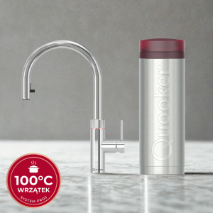 Zestaw Quooker: Kran Flex Round CHROM z wyciąganą wylewką + zbiornik PRO3 (Wrzątek 100°C)