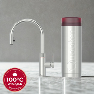 Zestaw Quooker: Kran Flex Round STAL NIERDZEWNA z wyciąganą wylewką + zbiornik PRO3 (Wrzątek 100°C)