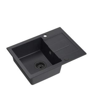 Zlewozmywak granitowy CHRISTIAN 116 – jednokomorowy, wpuszczany, black dotted/elementy czarne, Quadron