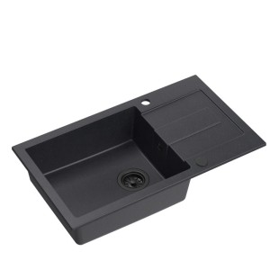 Zlewozmywak granitowy CHRISTIAN 136 XL – jednokomorowy, wpuszczany, black dotted/elementy czarne, Quadron