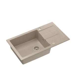 Zlewozmywak granitowy CHRISTIAN 136 XL – jednokomorowy, wpuszczany, river sand/elementy beżowe, Quadron