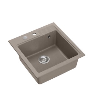 Zlewozmywak granitowy PETER 110 – jednokomorowy, wpuszczany, soft taupe/elementy stalowe, Quadron