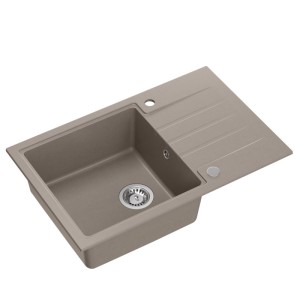 Zlewozmywak granitowy PETER 111 – jednokomorowy, wpuszczany, soft taupe/elementy stalowe, Quadron