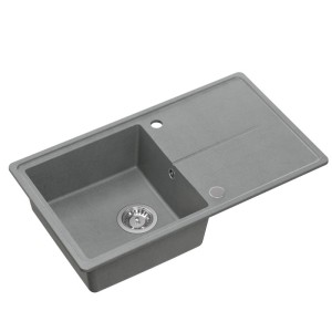 Zlewozmywak granitowy TONY 111 – jednokomorowy, wpuszczany, silver stone/elementy stalowe, Quadron
