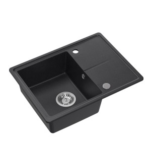 Zlewozmywak granitowy TONY 116 – jednokomorowy, wpuszczany, black dotted/elementy stalowe, Quadron
