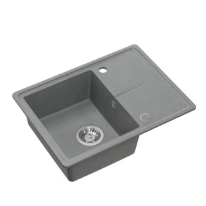 Zlewozmywak granitowy TONY 116 – jednokomorowy, wpuszczany, silver stone/elementy stalowe, Quadron