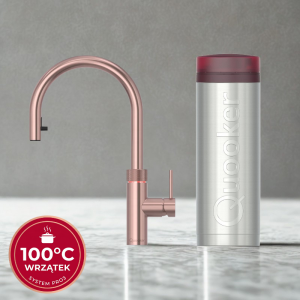 Zestaw Quooker: Kran Flex Round RÓŻOWA MIEDŹ (Rose Copper) z wyciąganą wylewką + zbiornik PRO3 (Wrzątek 100°C)