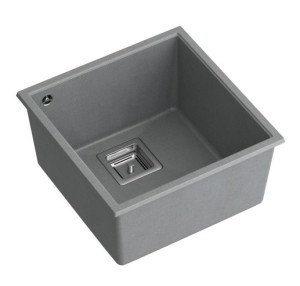 Zlewozmywak granitowy DAVID 40 – jednokomorowy, podwieszany, silver stone/elementy stalowe, Quadron
