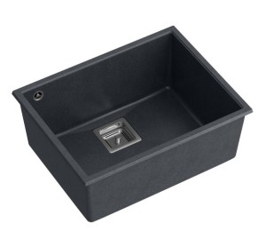 Zlewozmywak granitowy DAVID 50 – jednokomorowy, podwieszany, black diamond/elementy stalowe, Quadron