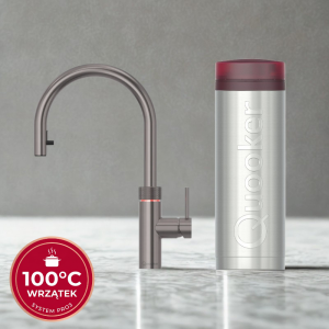 Zestaw Quooker: Kran Flex Round STALOWOSZARY (Gunmetal) z wyciąganą wylewką + zbiornik PRO3 (Wrzątek 100°C)