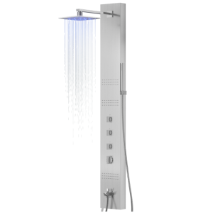 Corsan - Panel prysznicowy NEO LED z mieszaczem i wylewką, stal szczotkowana - Darmowa dostawa