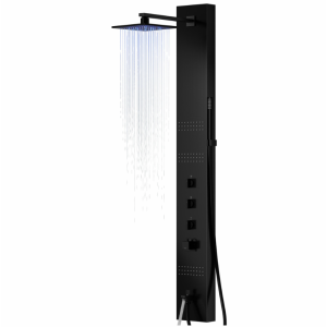 Corsan - Panel prysznicowy NEO LED z termostatem i wylewką, czarny - Darmowa dostawa