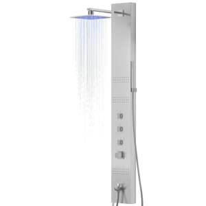 Corsan - Panel prysznicowy NEO LED z termostatem i wylewką, stal szczotkowana - Darmowa dostawa