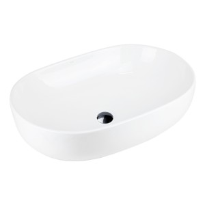 Corsan - Umywalka nablatowa OLVENA UC5566BL owalna 60x40x15 cm z korkiem klik-klak czarny