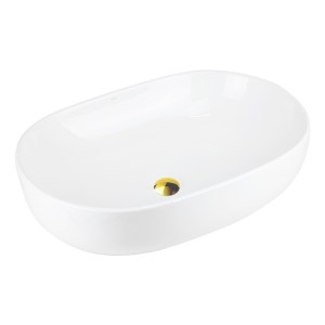Corsan - Umywalka nablatowa OLVENA UC5566GL owalna 60x40x15 cm z korkiem klik-klak złoty
