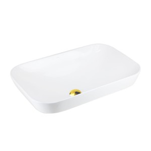 Corsan - Umywalka nablatowa INTERO UC5580BGL prostokątna 53x33x17 cm z korkiem klik-klak szczotkowany złoty
