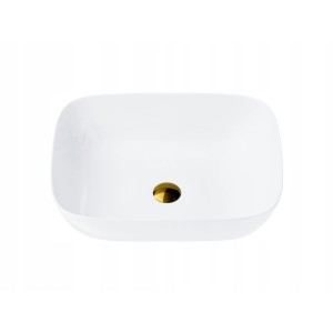 Corsan - Umywalka nablatowa MONO UC5597GL prostokątna 50x40x14 cm z korkiem klik-klak złoty