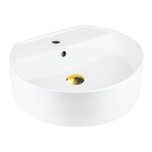 Corsan - Umywalka nablatowa LUGO UC5634GL okrągła 48x15 cm z korkiem klik-klak złoty