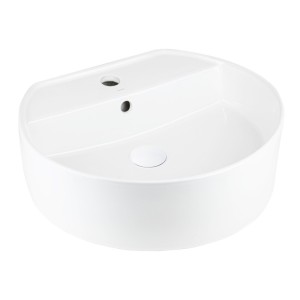 Corsan - Umywalka nablatowa LUGO UC5634WH okrągła 48x15 cm z korkiem klik-klak biały