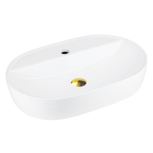 Corsan - Umywalka nablatowa OLVENA UC5658GL 60x40x12 cm z korkiem klik-klak złoty