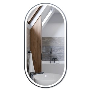 Corsan - Lustro LED OVO 50x100cm, owalne, rama gunmetal szczotkowany