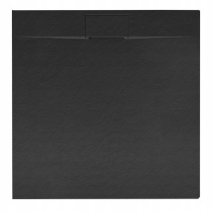 Hydrosan Brodzik kwadratowy MIKO 80x80x2,6 czarny, struktura kamienia, z syfonem