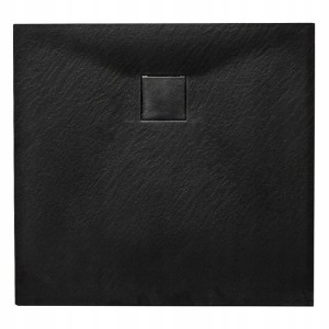Hydrosan Brodzik kwadratowy RIKO 80x80x2,6 czarny, struktura kamienia, z syfonem